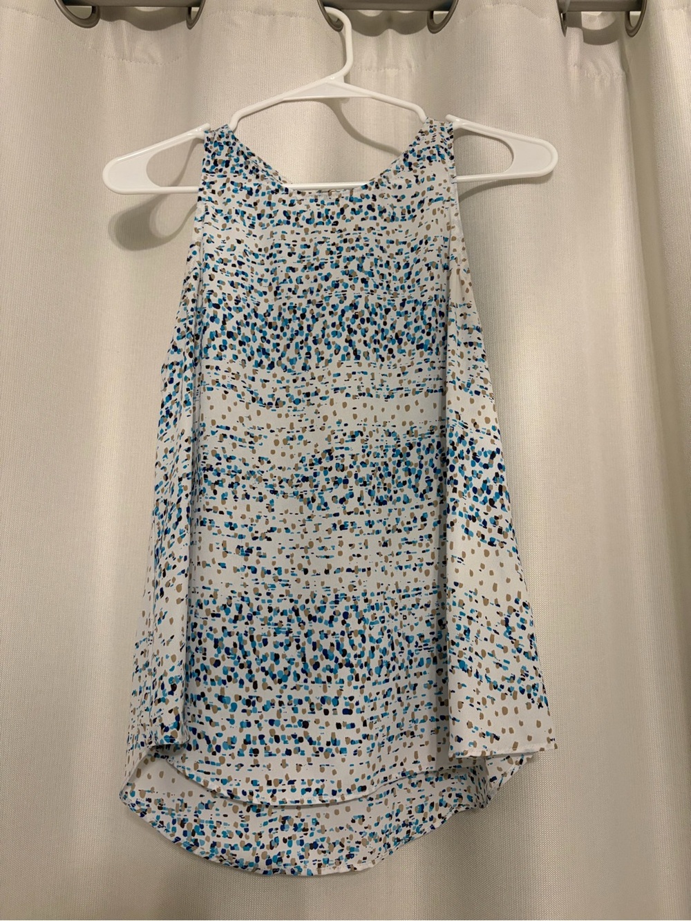Apt 9. White Sleeveless Printed Tank Top with Blue & Teal Speckle petite small - Picture 2 of 5